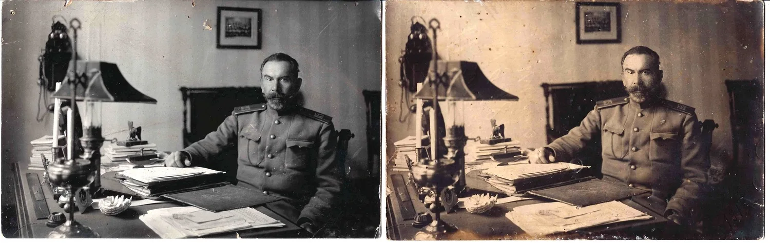 2 фотографии (формата открытки, один кадр) «Командир Старорусского 113-го пехотного полка». 1910-е годы.
