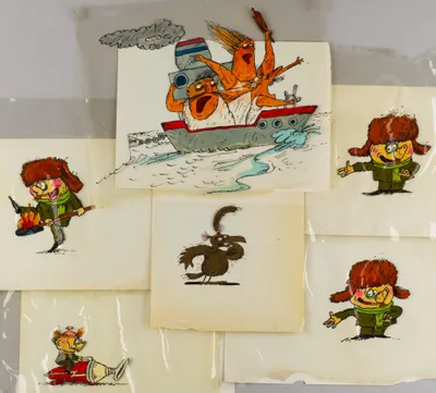 Фазы движения из мультфильмов Александра  Татарского. 1980-е. 6 листов.