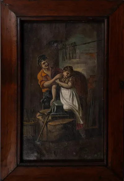Неизвестный художник (Н.Орлов по подписи). Копия с картины Хьюго Коченрайтера. У кузнеца. 1928.