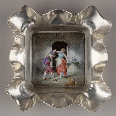 Пепельница с эмалевой миниатюрой. Западная Европа, 1880-1890-е годы.
