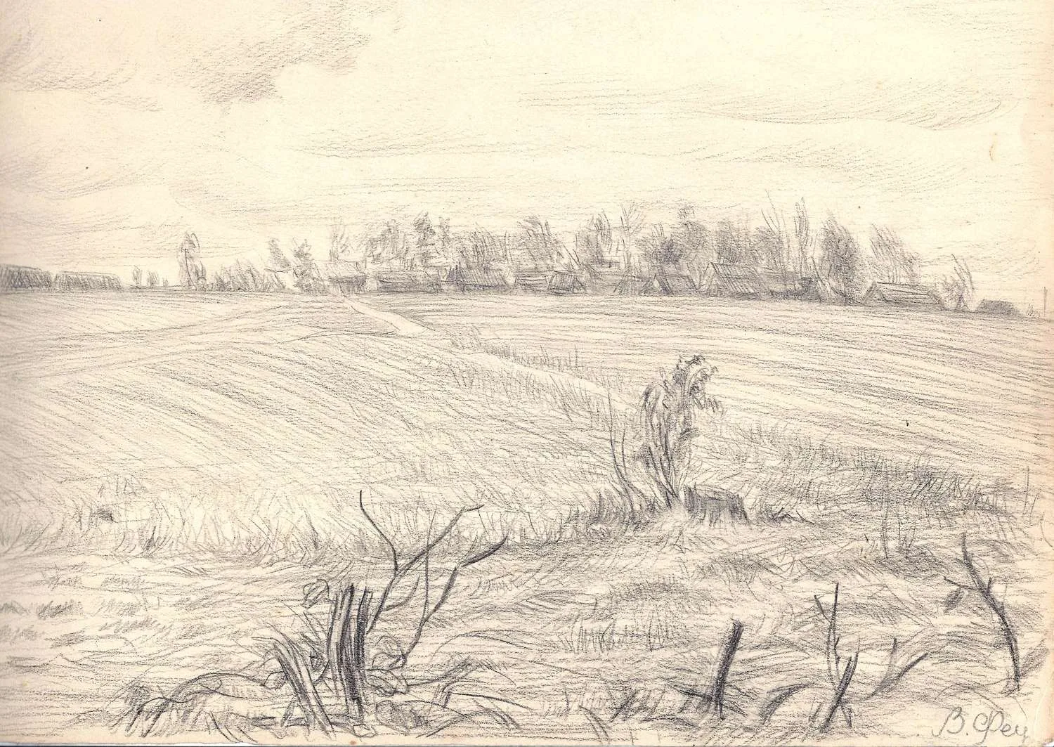 Федоров Вячеслав Андреевич (?). Два рисунка. Поля. 1940-е годы.