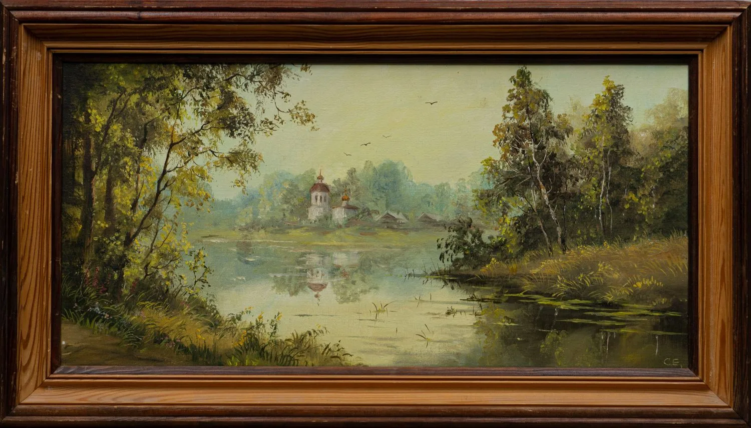Стрельникова Елизавета Борисовна. Вид на церковь с реки. 1990-е годы.