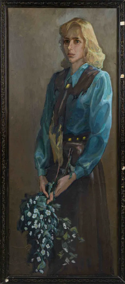 Неизвестный художник. (Шибанов по подписи). Портрет девушки. 1970.