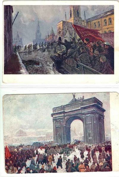 26 открыток «Революция и Гражданская война в живописи». СССР, 1930-е - 1960-е годы.