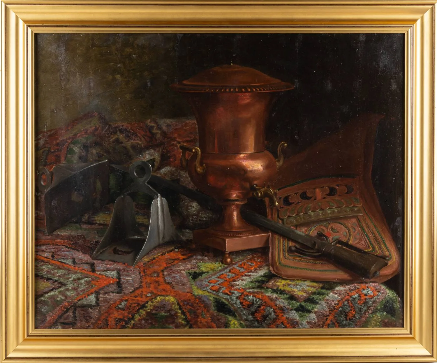 Леклер Виктор (Leclaire Victor). Натюрморт с самоваром и конской упряжью. Франция. Последняя треть XIX века, до 1885 года.