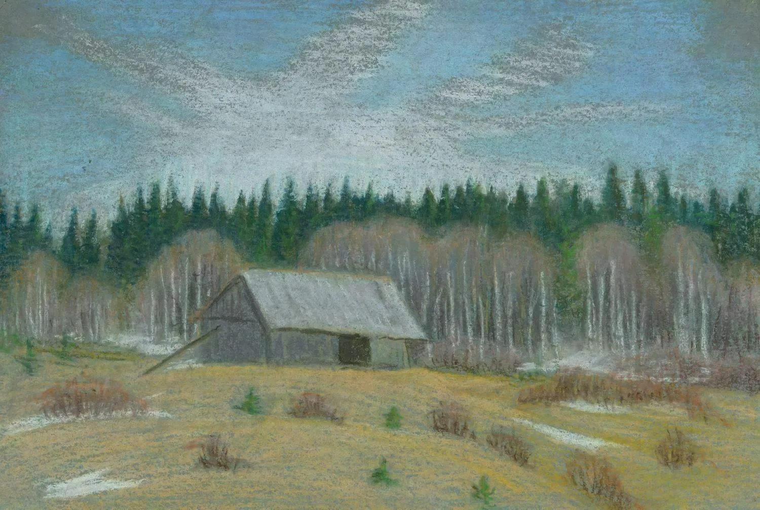 Неизвестный художник (Кулакова по подписи). Сенной сарай. Валаам. 1991.