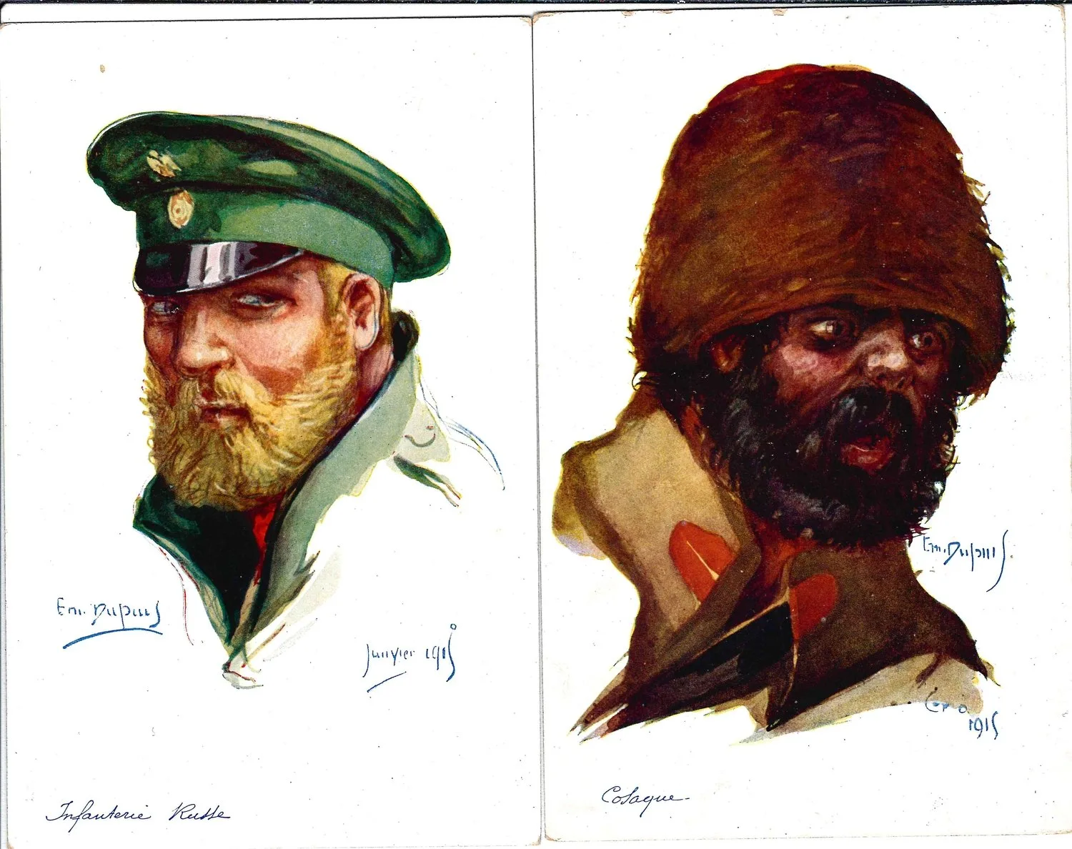 Открытки «Русский солдат», «Казак» серии «Наши союзники». Франция, 1915.