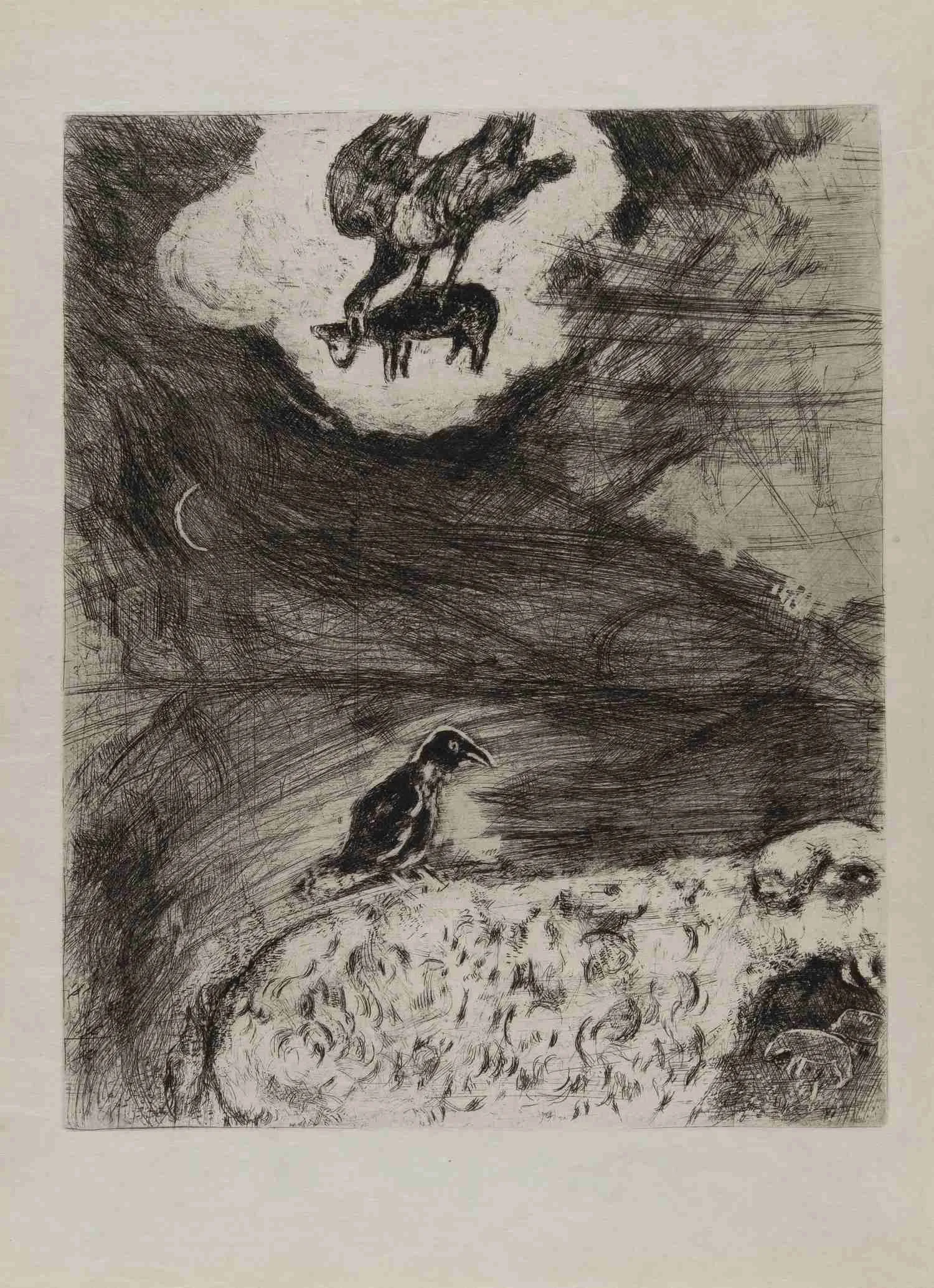 Шагал Марк Захарович. Ворона и лисица. 1927. Иллюстрация к басне Жана де Лафонтена.