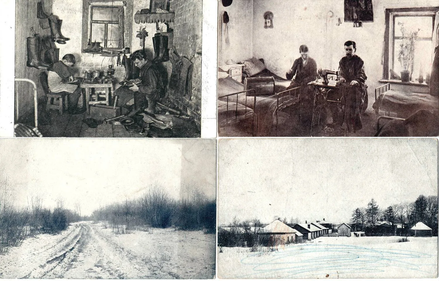 6 открыток «Московская общественная ремесленно-земледельческая колони для лиц, освобождаемых из мест заключения». Открытка «Мальчики за работой в детском ночлежном доме». Нач. XX века.