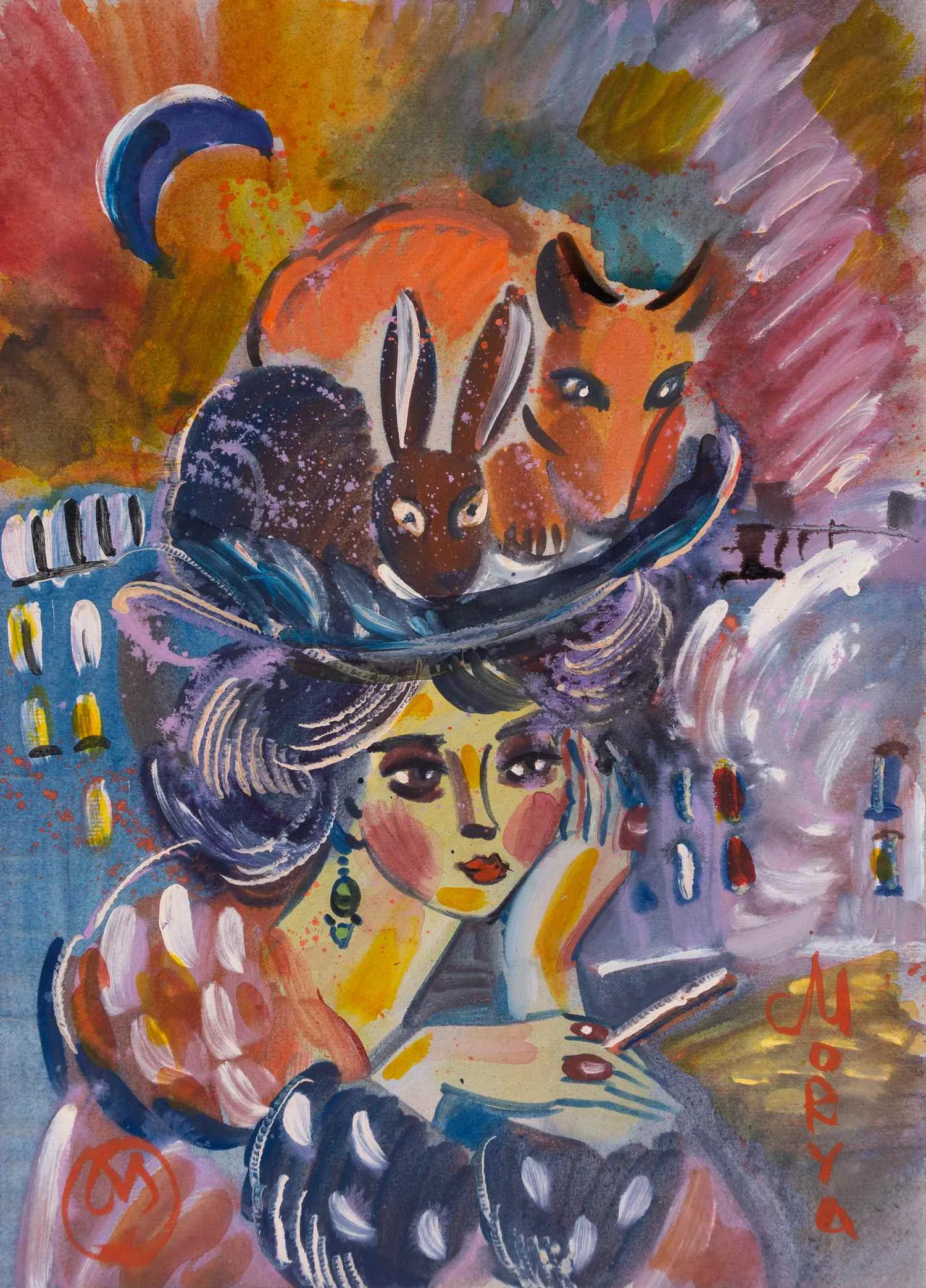 Майоров Игорь Евгеньевич. Шляпка с лисой и кроликом. 1980-е.