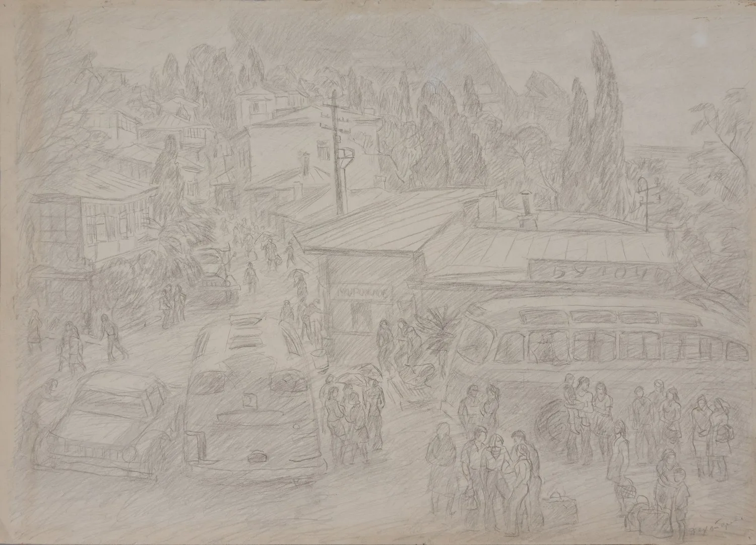 Дехтерева Татьяна Александровна. Площадь в Гурзуфе. 1976.