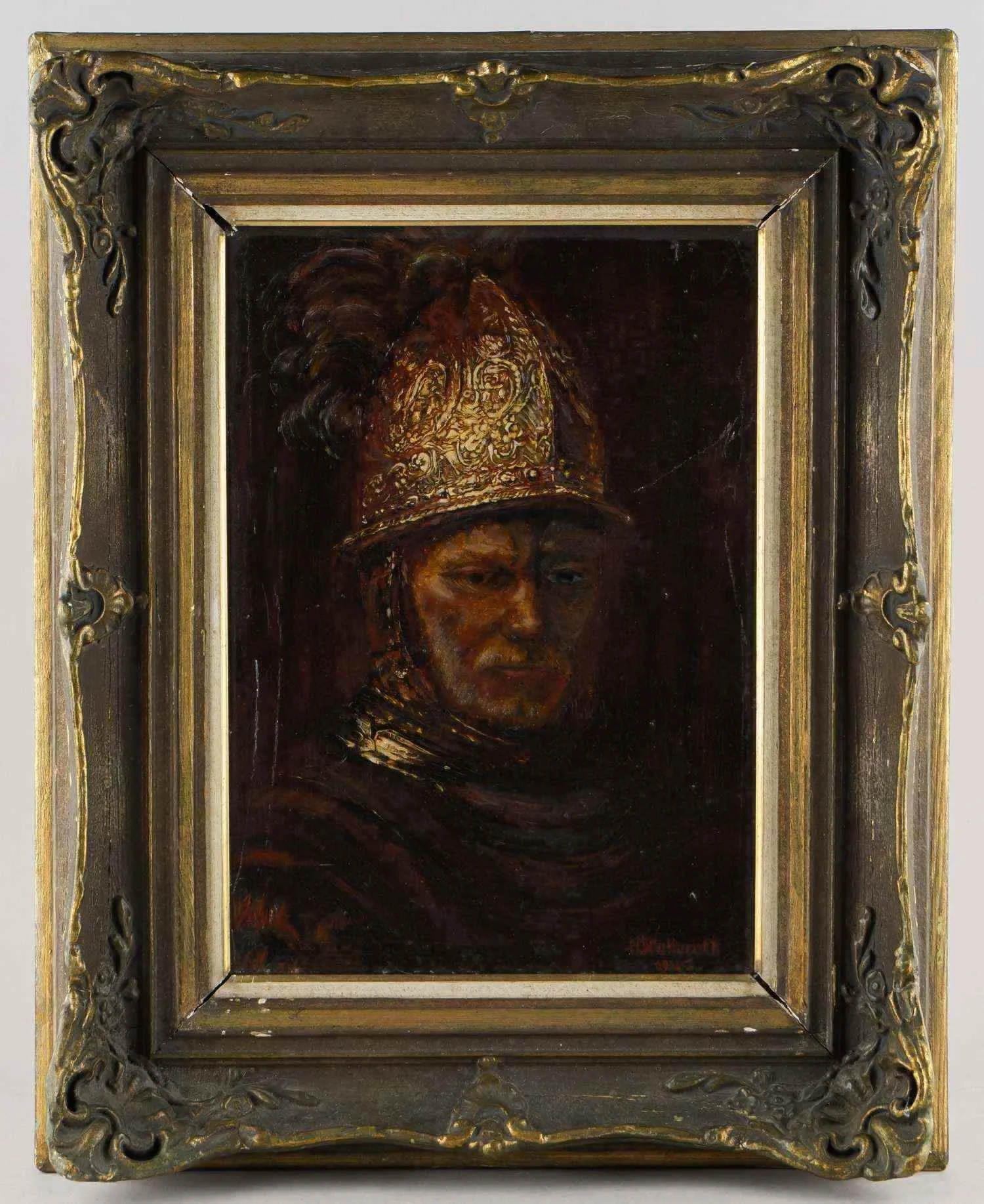 Неизвестный художник (H. Watterath по подписи) Мужчина в золотом шлеме (копия с картины Рембрандта). 1945
