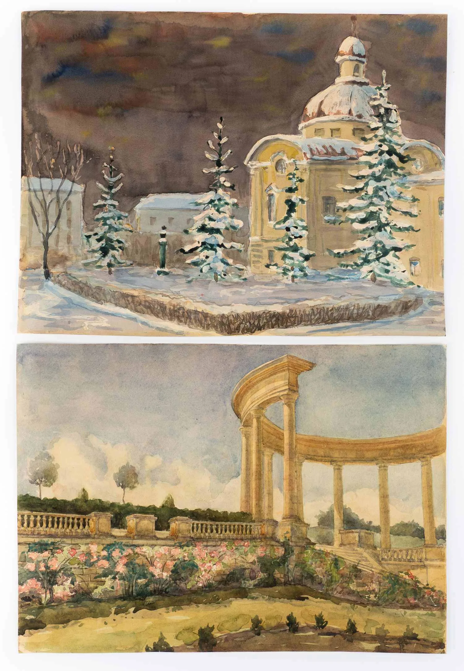 Рисунки «Кисловодск. Лестница-полуротонда», «Церковь». СССР, середина XX века.