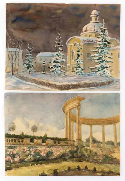 Рисунки «Кисловодск. Лестница-полуротонда», «Церковь». СССР, середина XX века.