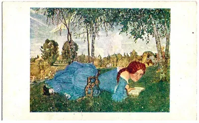 Сомов К. Открытка «Дама в голубом». Издание А. Гульбиса, начало XX века.