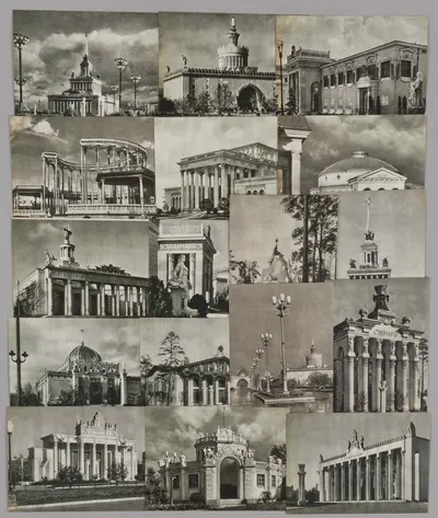20 открыток «Всесоюзная сельскохозяйственная выставка». М.: ИЗОГИЗ, 1954.