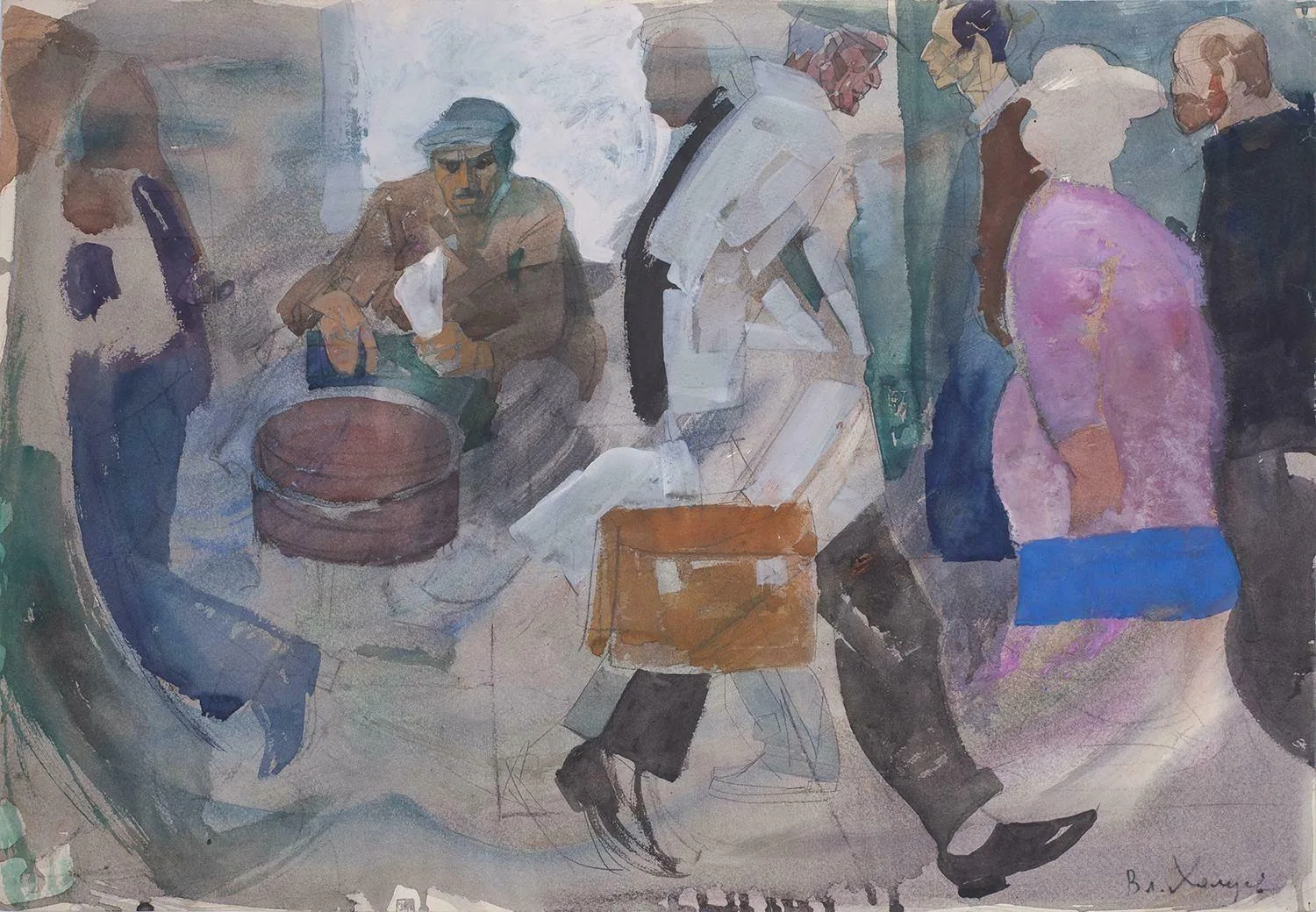 Холуев Владимир Фёдорович. Эскиз к картине «Продавец семечек». 1970-е годы.