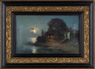 Белоусов Иосиф Васильевич. Лунная ночь. Зимний пейзаж с тройкой. 1893.