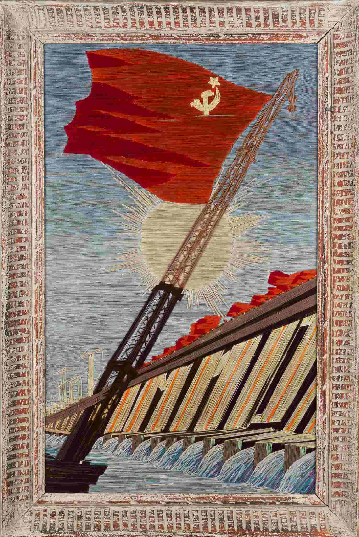 Вышивка "Строительство ДнепроГЭС". СССР, 1930-е.