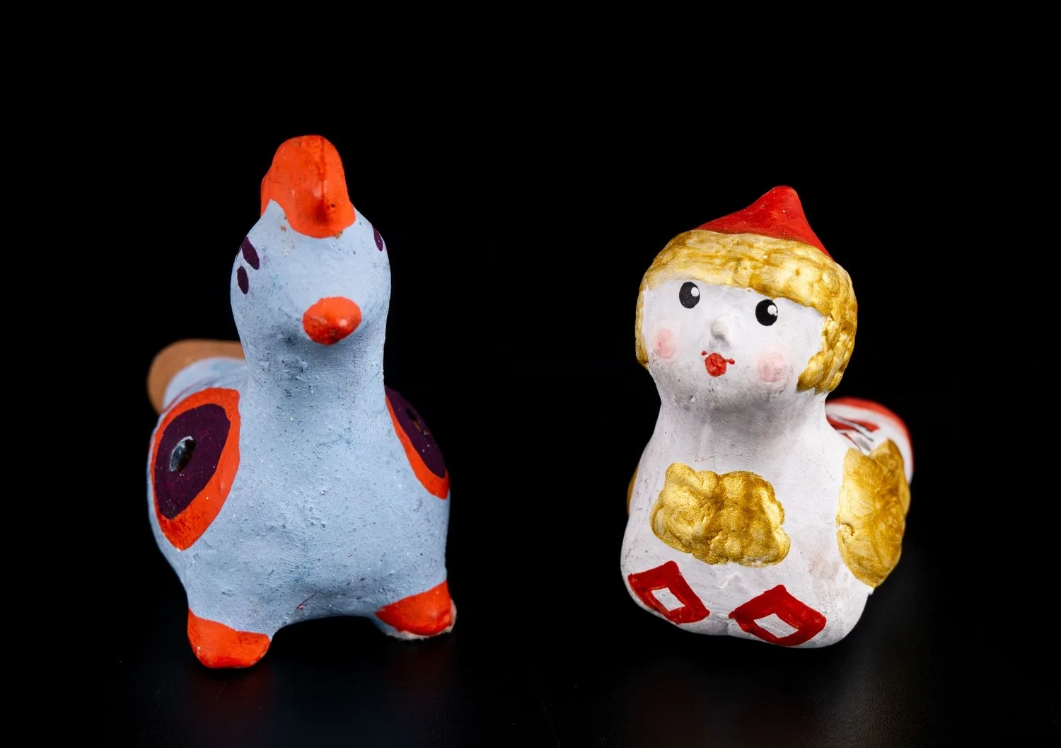 Две глиняные игрушки-свистульки. СССР, 1970-е - 1980-е годы.