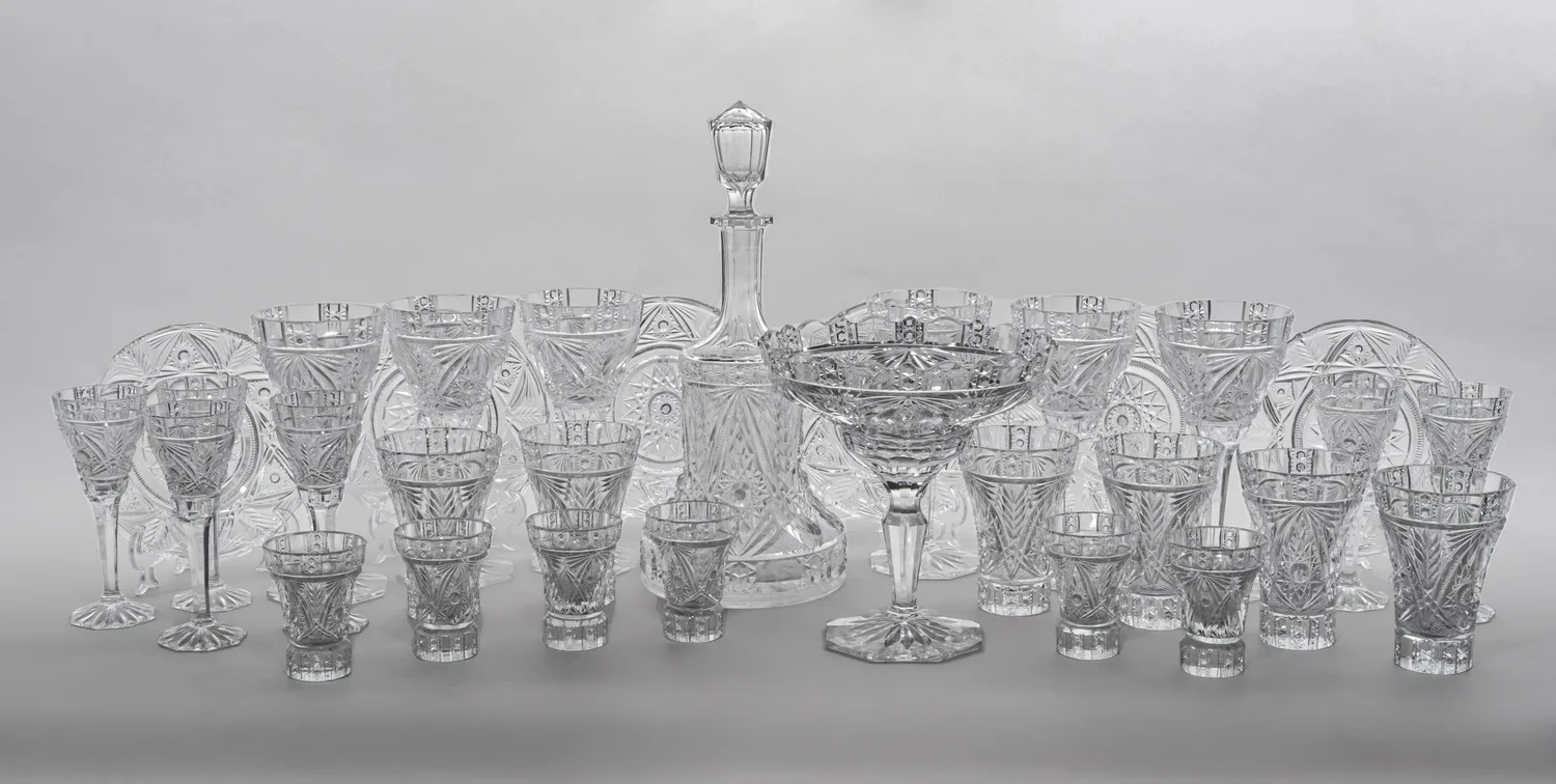 Хрустальный сервиз с колосьями. СССР, Красный гигант, 1963. (32 предмета)