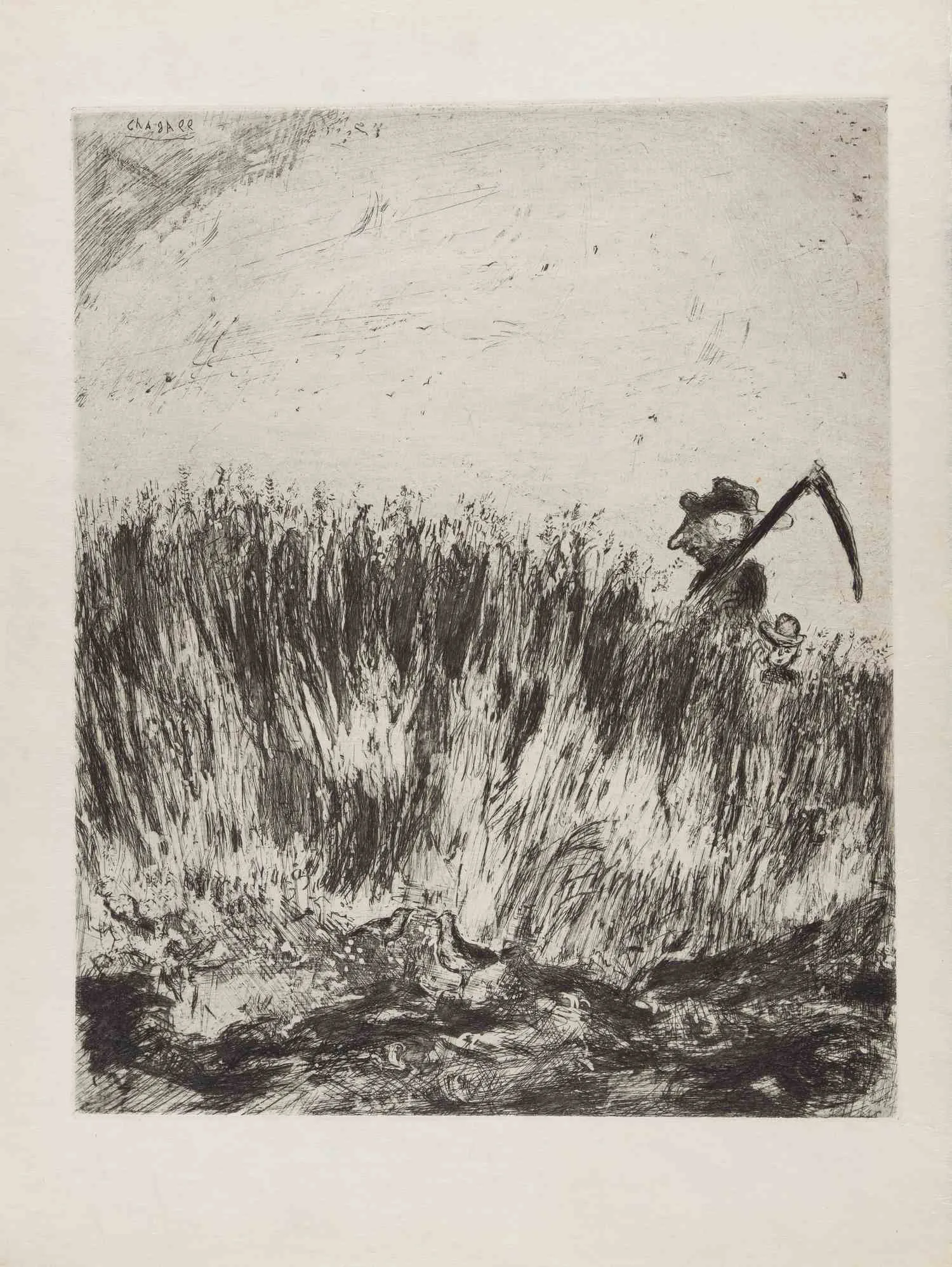 Шагал Марк Захарович. Жаворонок и его птенцы. 1927. Иллюстрация к басне Жана де Лафонтена.