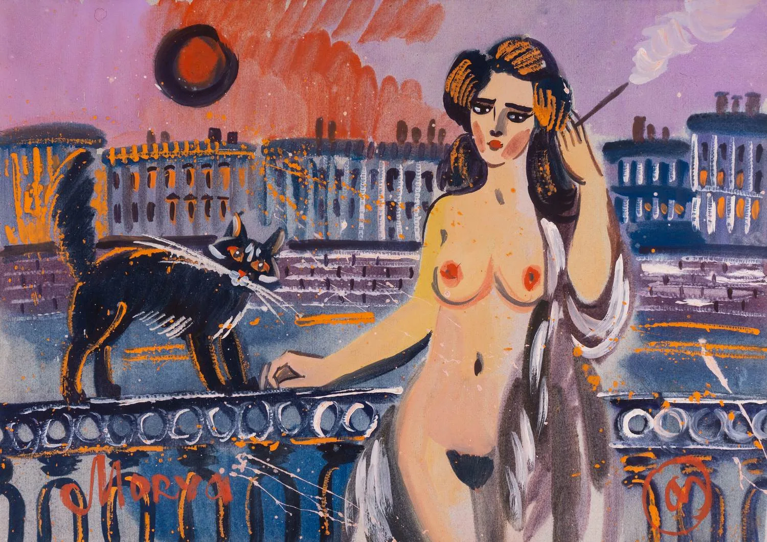 Майоров Игорь Евгеньевич. Девушка с котом. 1980-е.