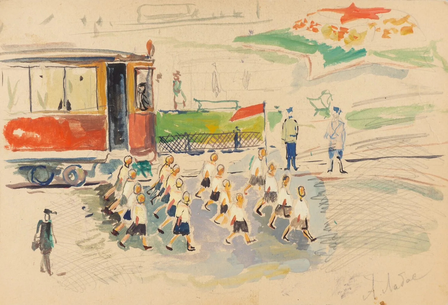 Лабас Александр Аркадьевич. Пионеры в первомай. 1960-е.