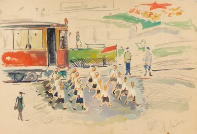 Лабас Александр Аркадьевич. Пионеры в первомай. 1960-е.