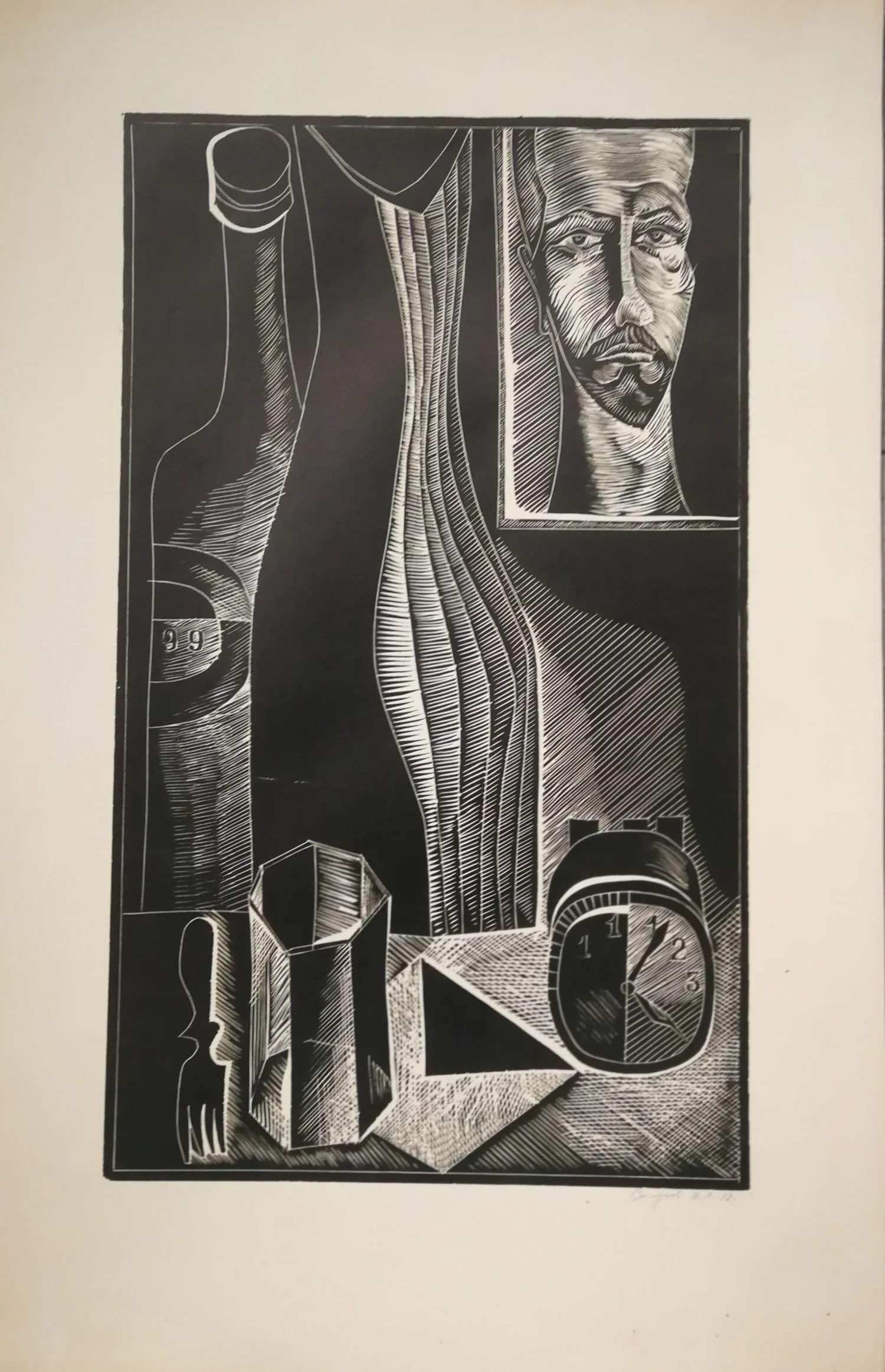 Силуков В.А. 4 линогравюры и рисунок ""Женский портрет"". Конец 1960-х - начало 1970-х годов.