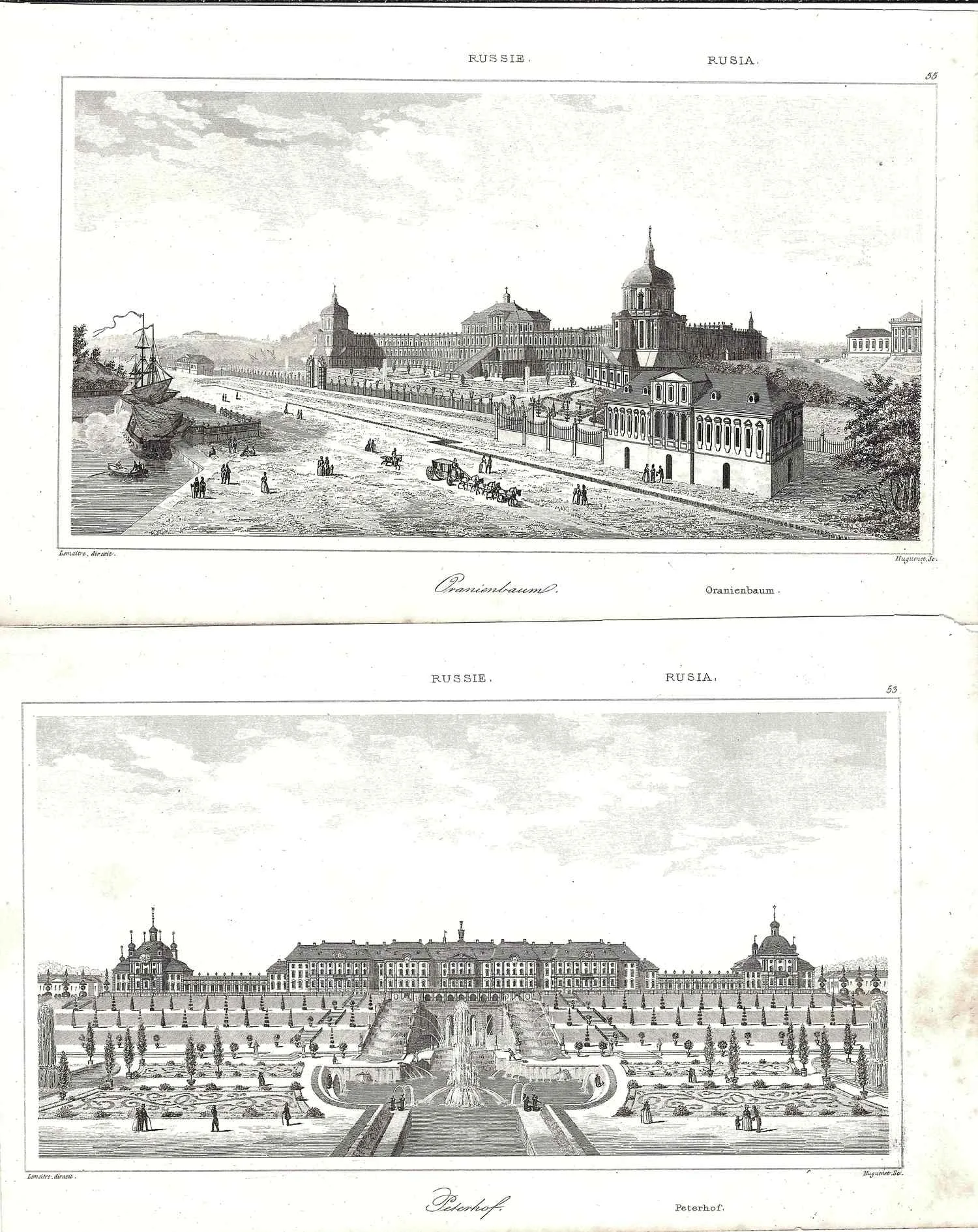 Гравюры «Ораниенбаум», «Петергоф». Франция, 1840.