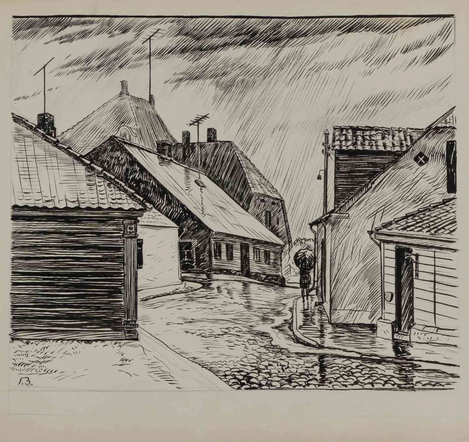 Загрядский Геннадий Тимофеевич. Дождливый день в деревне. 1970-е–1980-е годы.