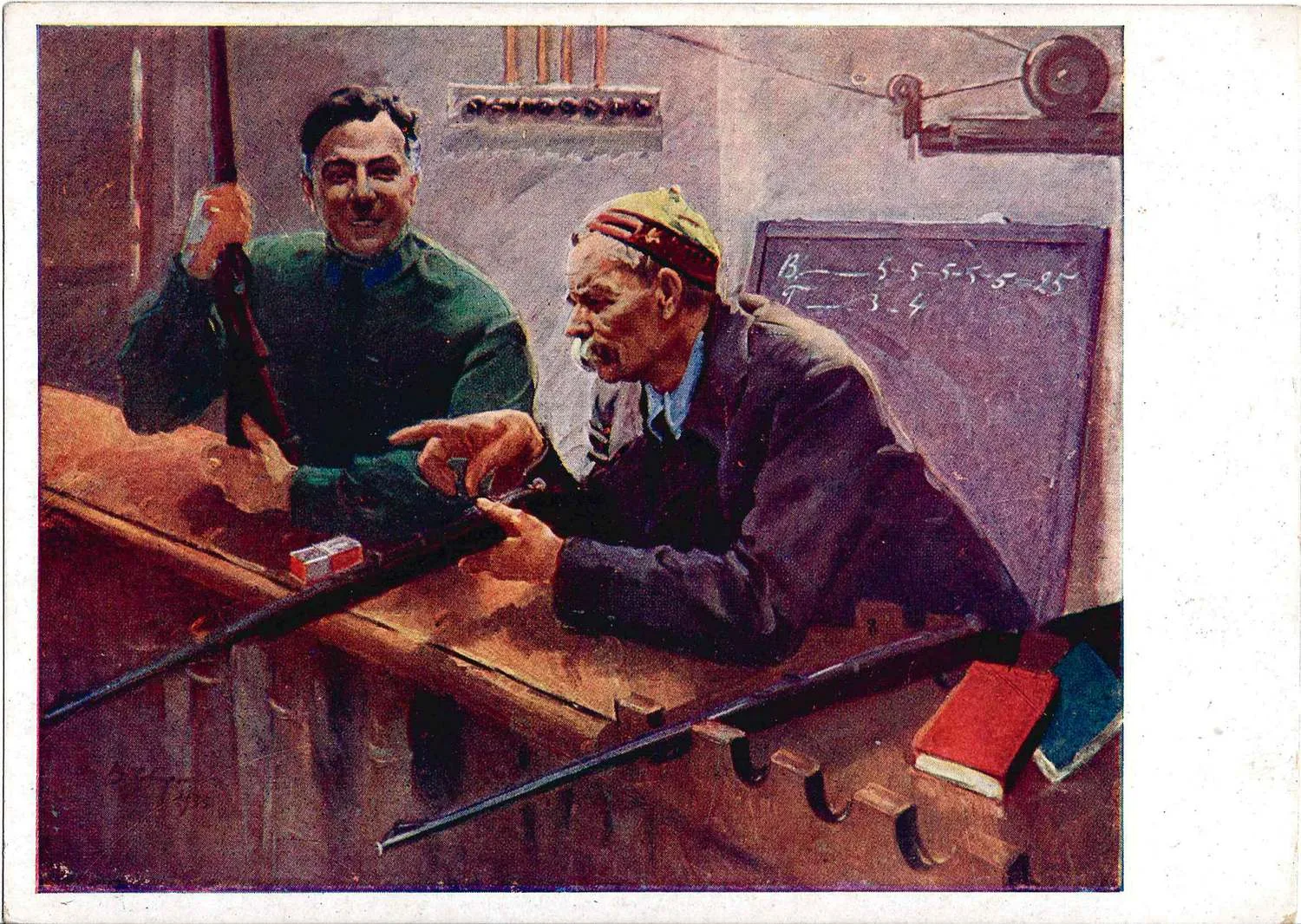 Сварог В.С. Открытка «К.Е. Ворошилов и М. Горький в тире ЦДКА» из серии «Выставка 15 лет РККА». ОГИЗ - ИЗОГИЗ, 1934.
