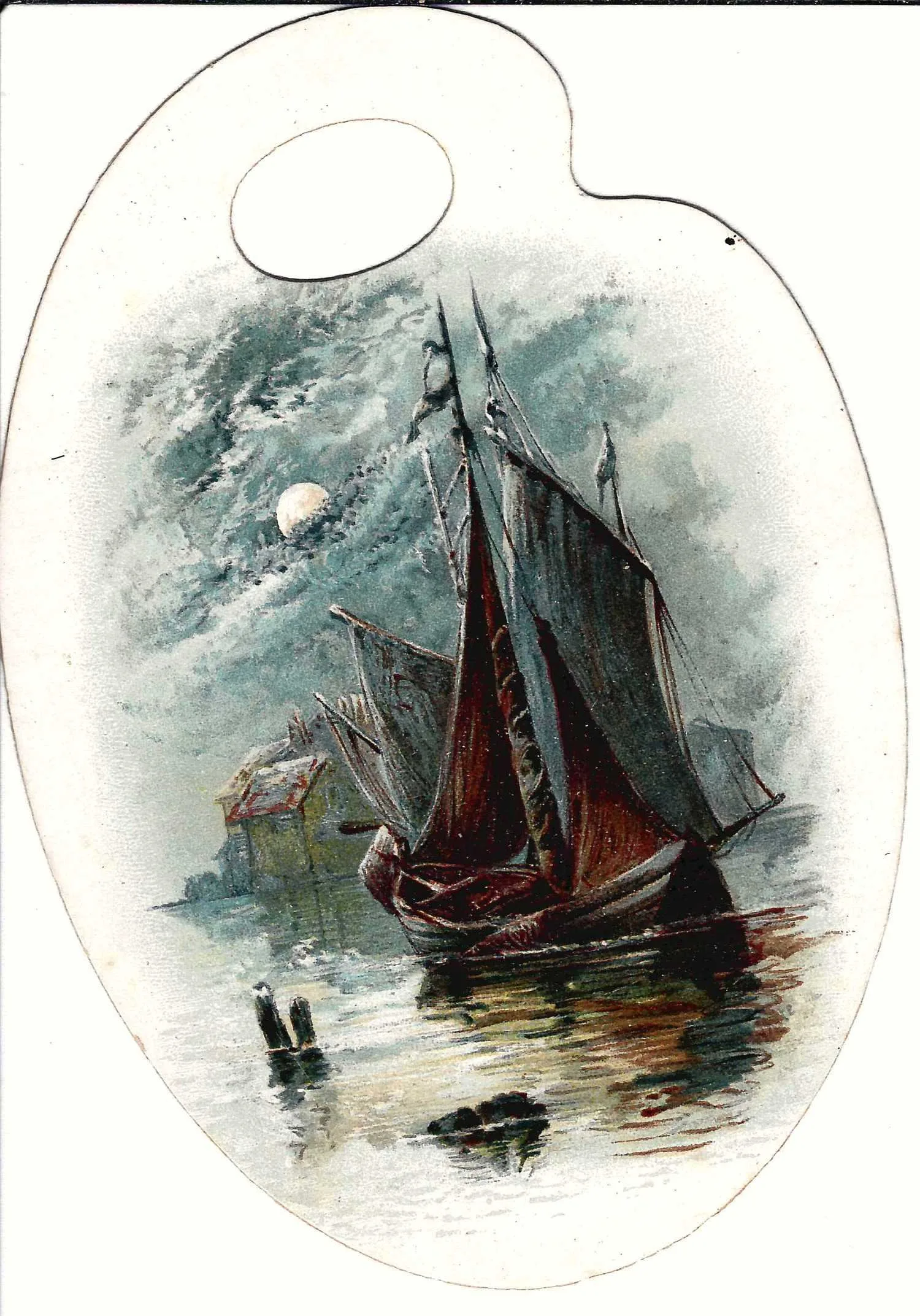 Поздравительная карточка «Палитра. Парусник». Начало 1890-х годов.