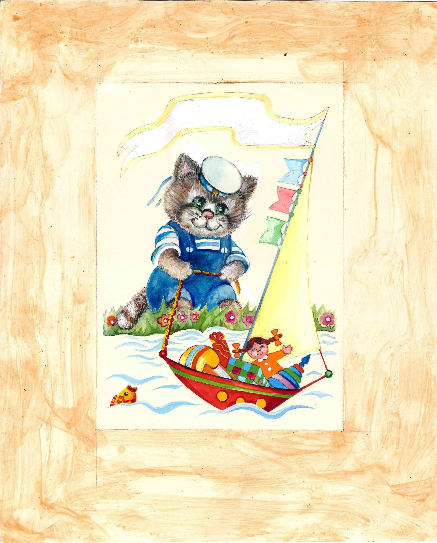Занегина А. Оригинальный макет открытки «Кот-матрос». 1988.