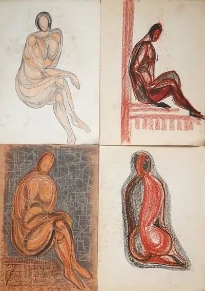 Цыпин Р. 4 рисунка ""Фигуры"". 1970-е - 1980-е годы.