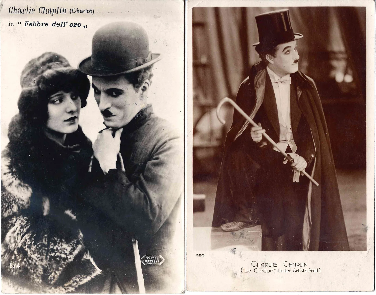 2 открытки «Чарли Чаплин». Западная Европа, конец 1920-х годов.