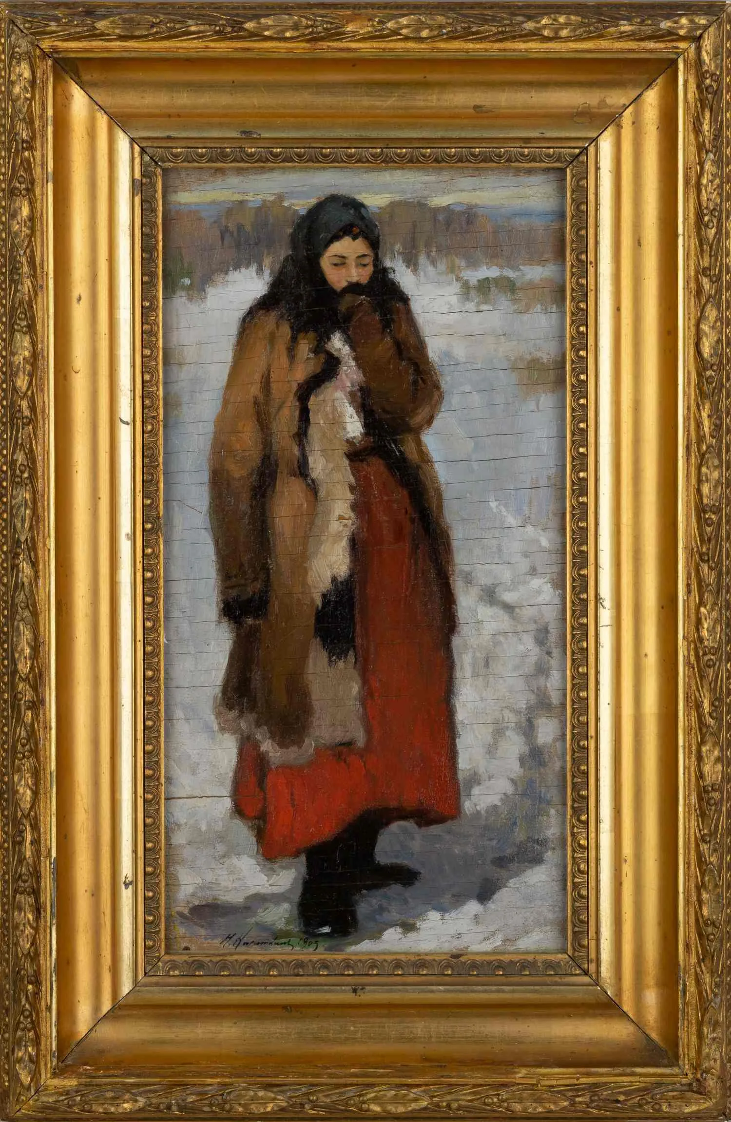 Касаткин Николай Алексеевич. Девушка на заснеженном поле. 1905.