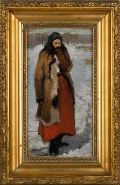 Касаткин Николай Алексеевич. Девушка на заснеженном поле. 1905.