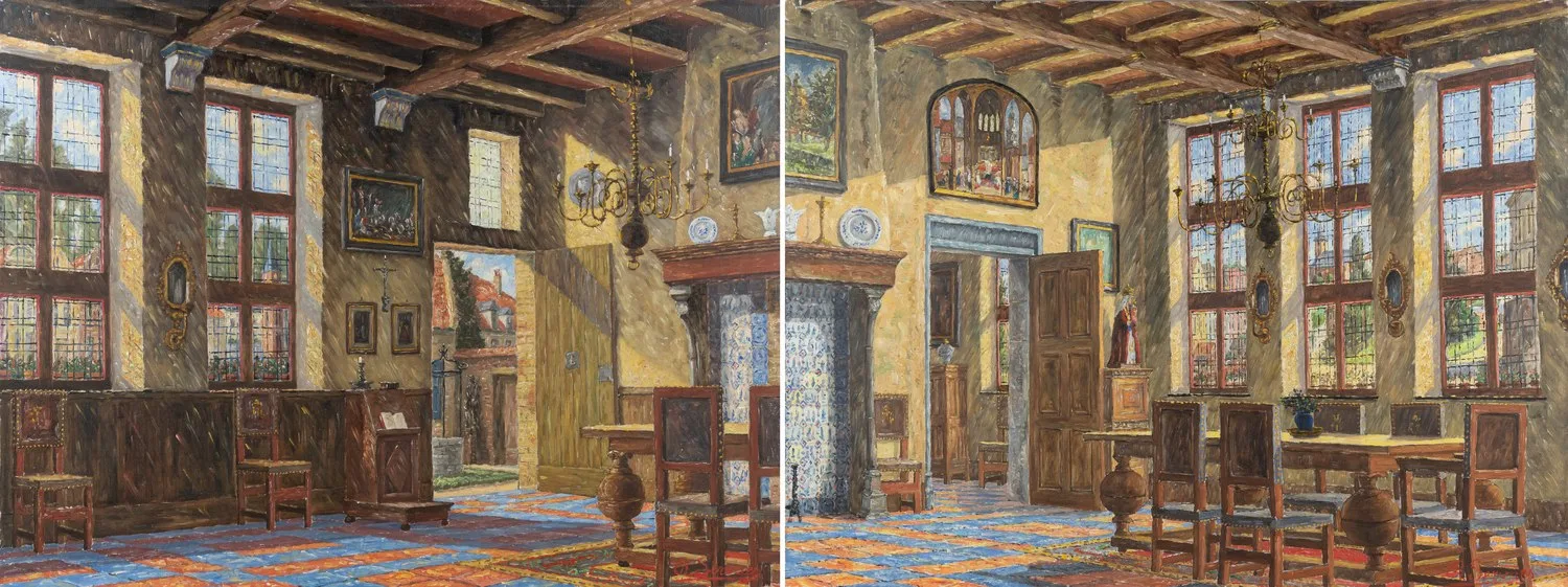 Серваес Рене (Servaes Rene). Картины парные «Старинный интерьер» и «Интерьер старинного дома», Бельгия. Последняя четверть XX в.