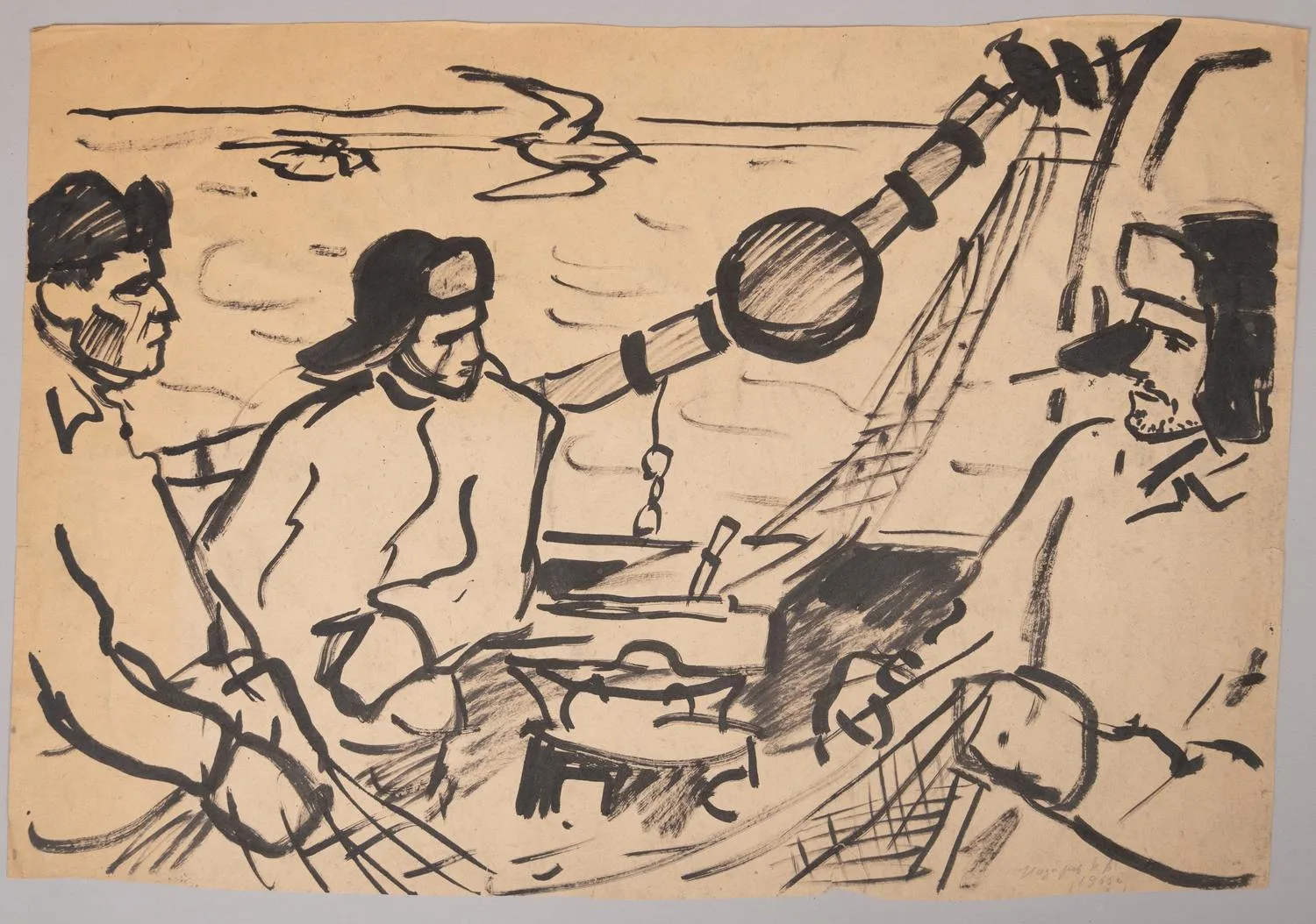 Назаров Константин Борисович. Рыбаки. Бумага, тушь. 1966.