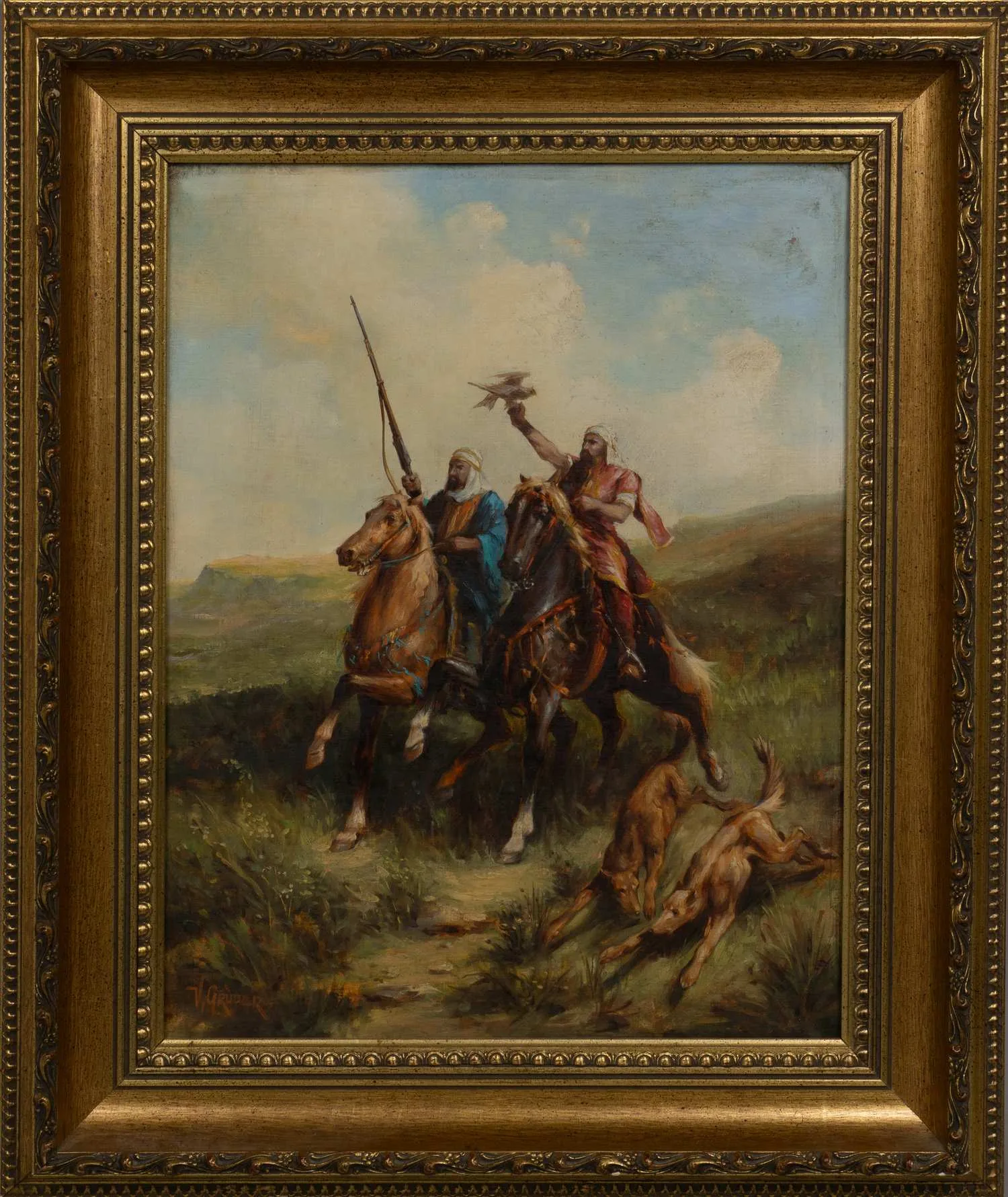 V. Grüder (по подписи). Соколиная охота. Германия, середина XIX века.