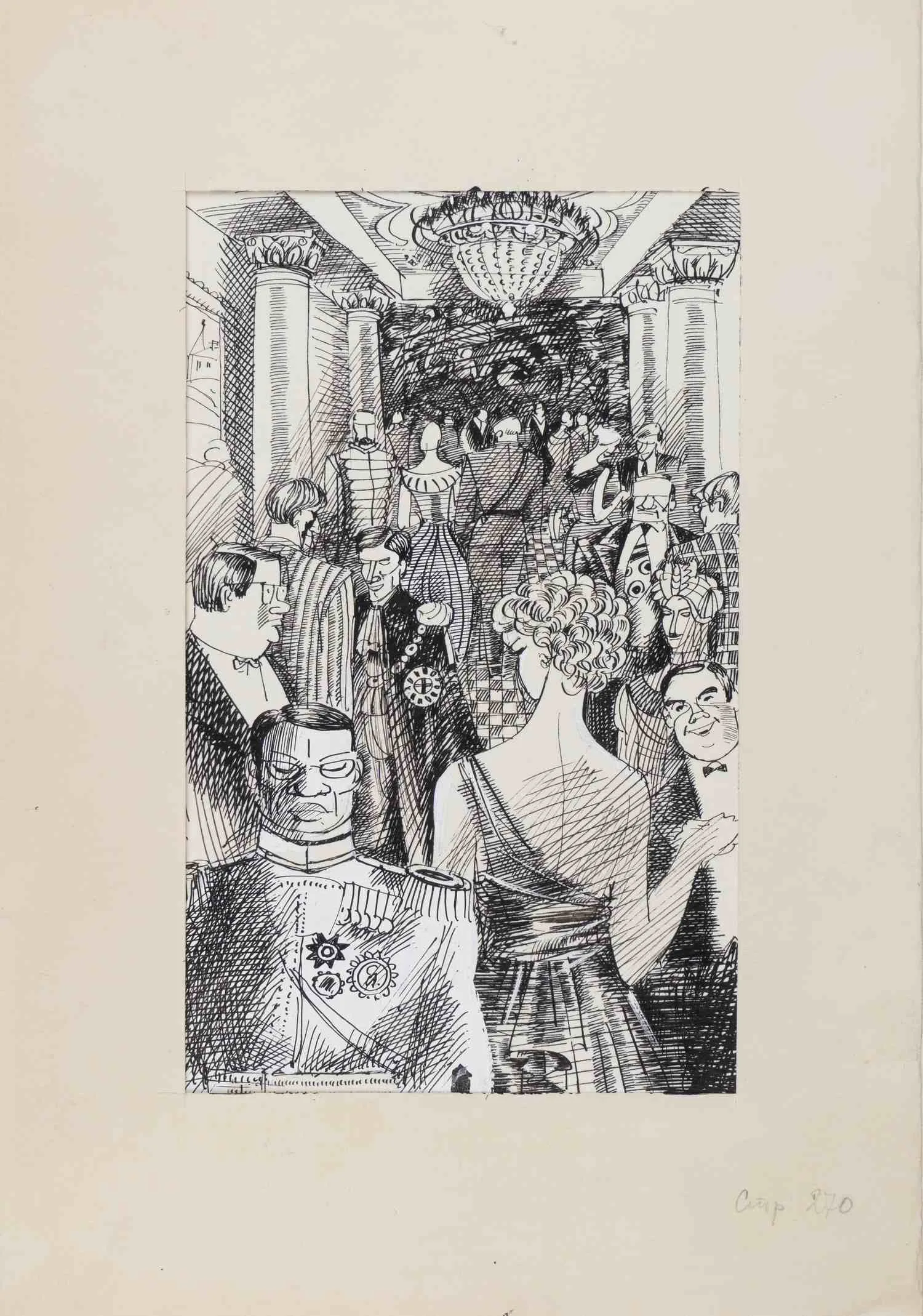 Гуревич Борис Абрамович. Бал. Оригинал иллюстрации. 1980-е годы.