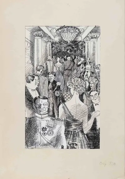 Гуревич Борис Абрамович. Бал. Оригинал иллюстрации. 1980-е годы.