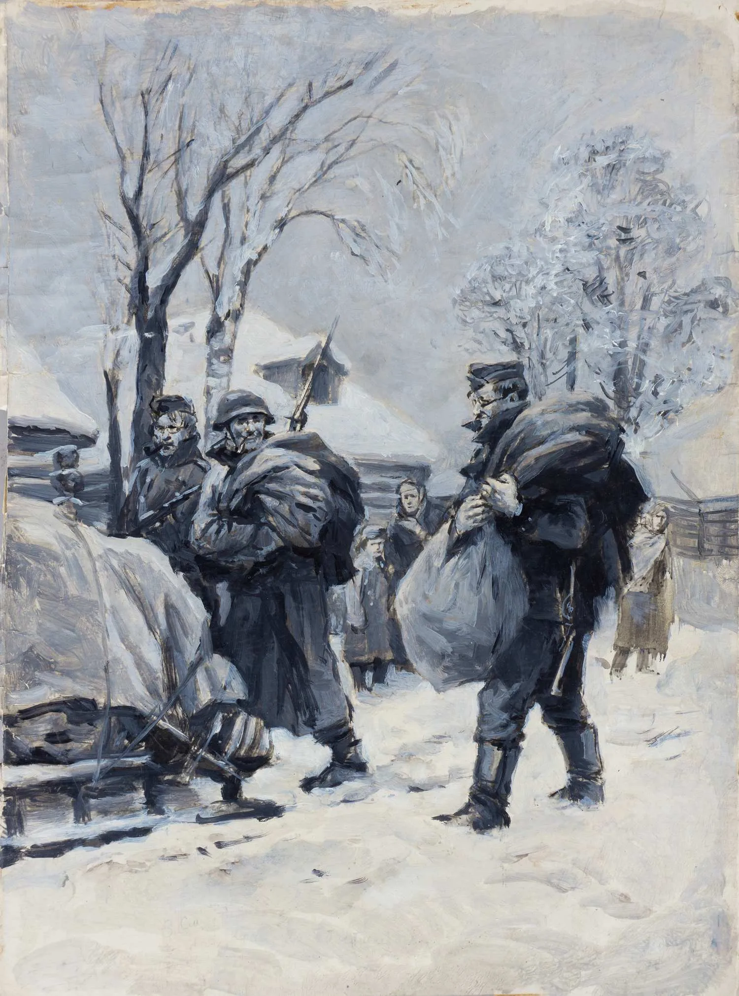 Ванециан Арам Врамшапу. Немцы в колхозе. Иллюстрация к роману М.С. Бубеннова «Белая береза». 1954.