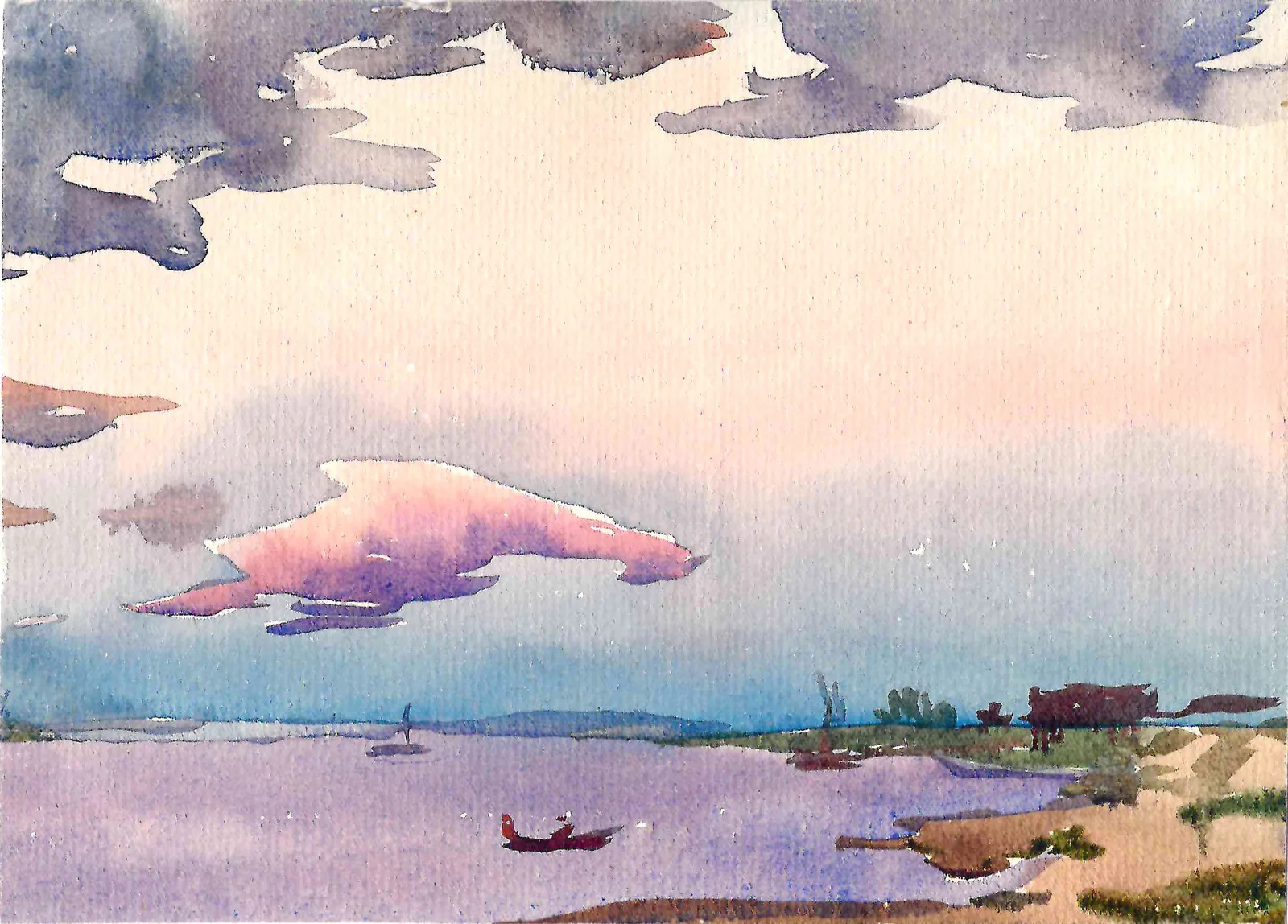 Гусев Василий Сергеевич. Пейзаж с рекой. Ленинград. 1980.