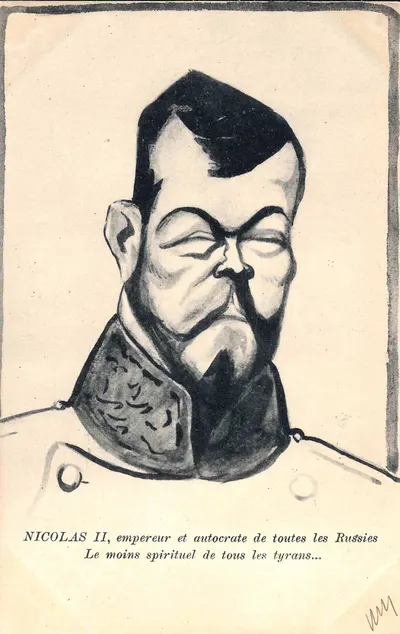 Открытка «Шарж на императора Николая II». Франция, нач. XX века.