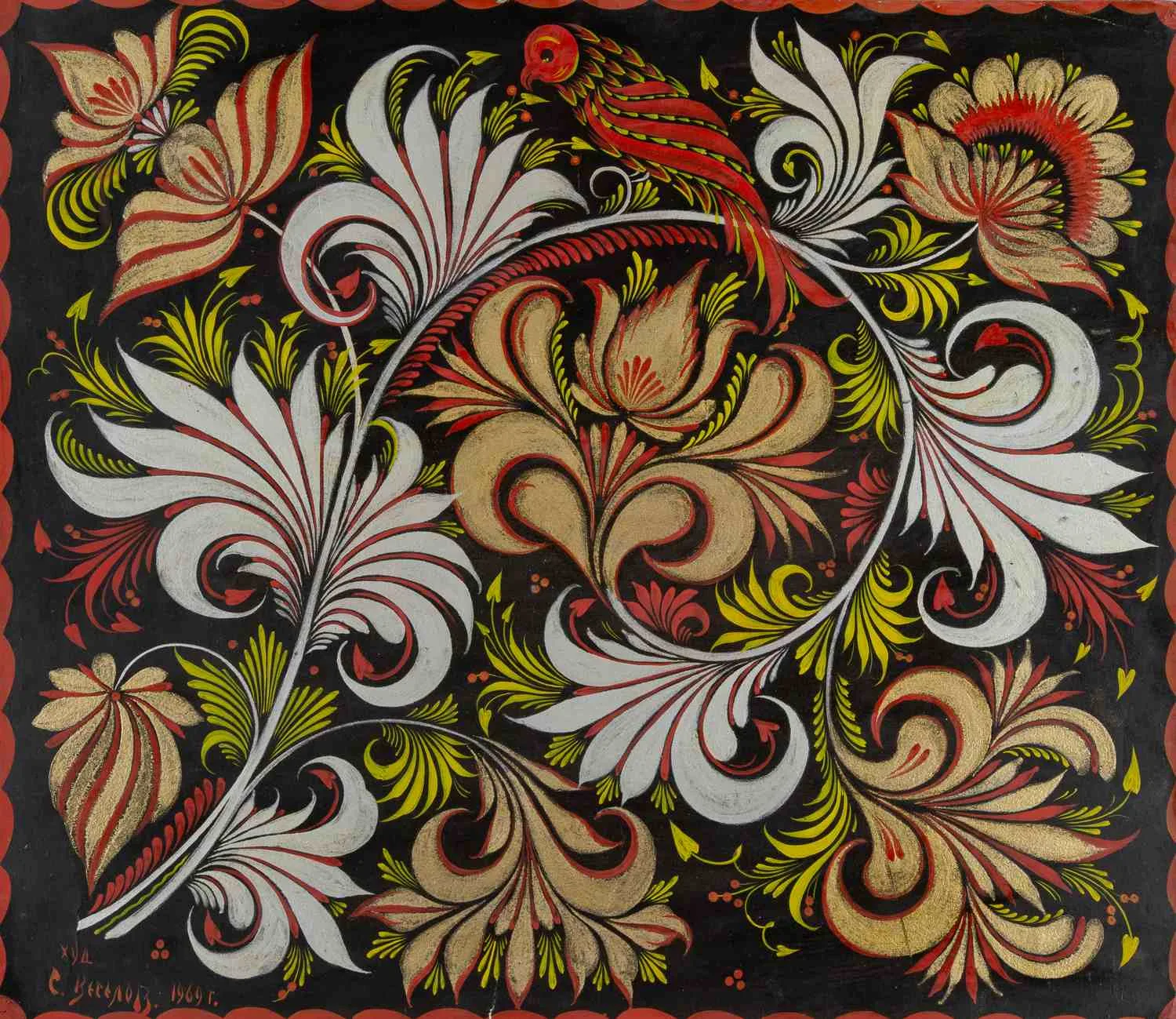 Веселов Сергей Борисович (?). Гжель на черном фоне. 1969.