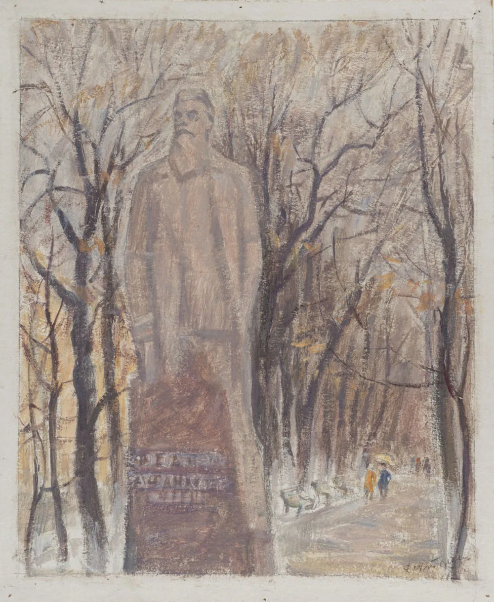 Дехтерева Татьяна Александровна. Эскиз к литографии «Памятник Ф.А. Афанасьеву в Иваново». 1970-е годы.