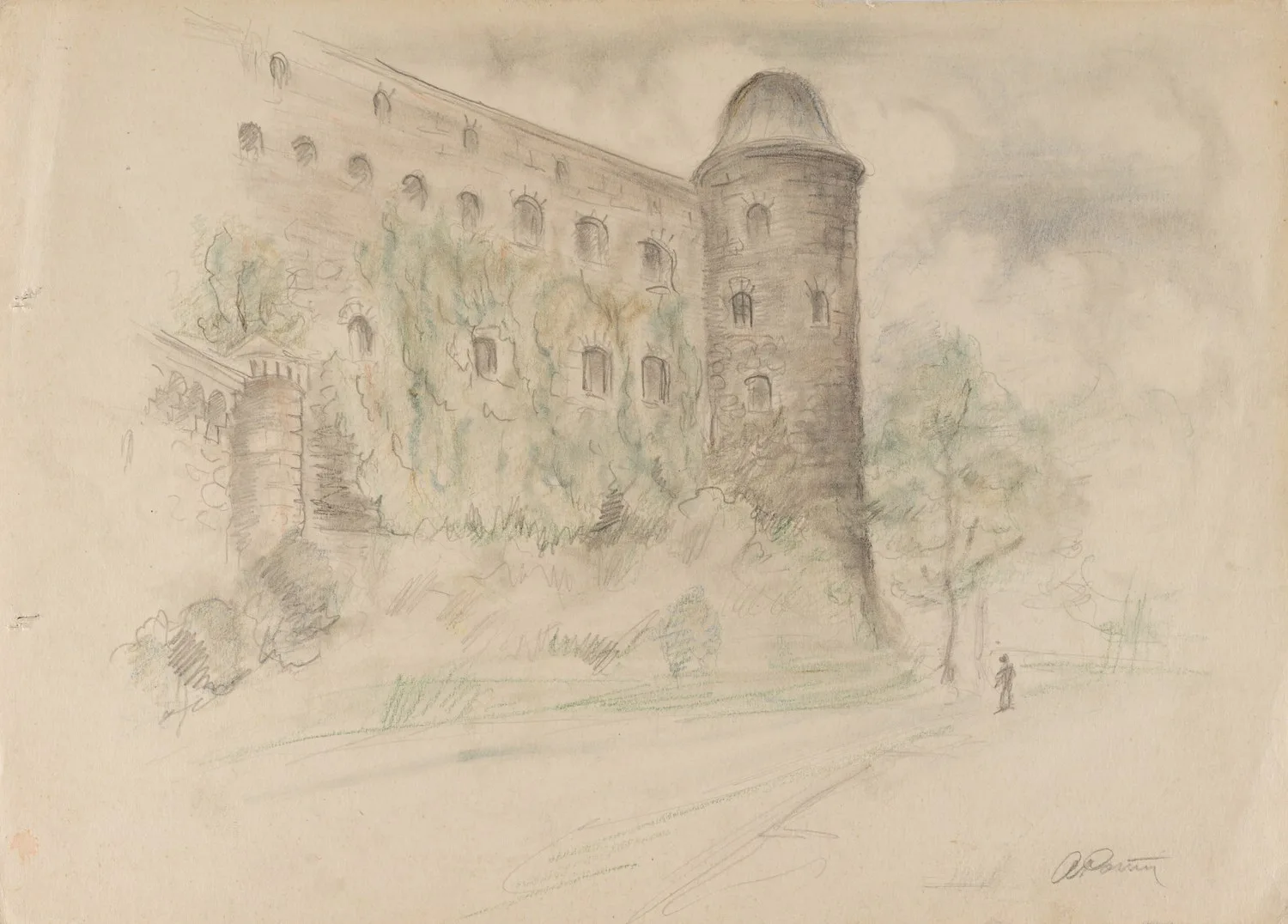 Ротач Александр Лукич. Вид на Райскую башню Выборгского замка. 1950-е.